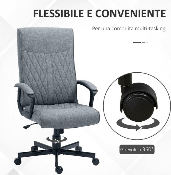 DecHome Sedia da Ufficio con Ruote Braccioli e Poggiatesta in Tessuto colore Grigio Scuro