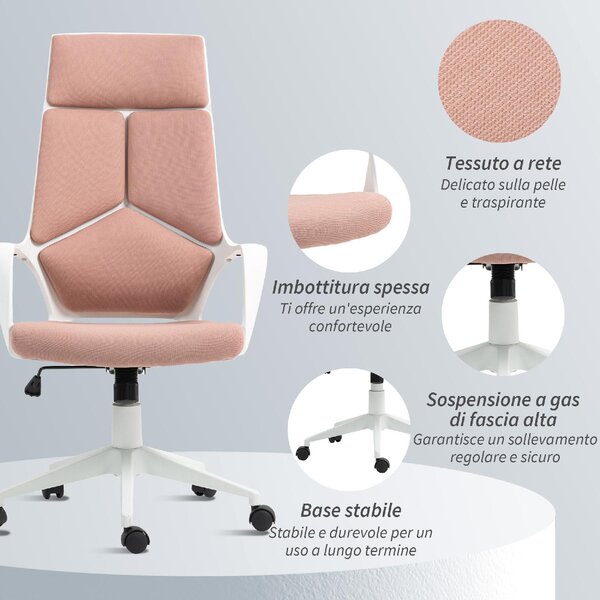 Icon Space Sedia da Ufficio Ergonomica con Ruote Braccioli e Poggiatesta in Tessuto colore Rosa/Bianco