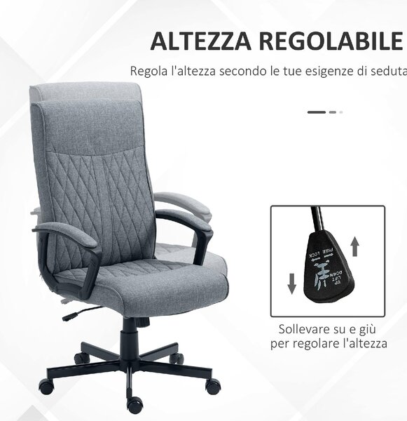 DecHome Sedia da Ufficio con Ruote Braccioli e Poggiatesta in Tessuto colore Grigio Scuro