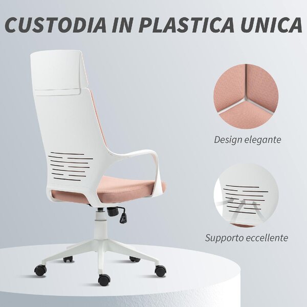 Icon Space Sedia da Ufficio Ergonomica con Ruote Braccioli e Poggiatesta in Tessuto colore Rosa/Bianco