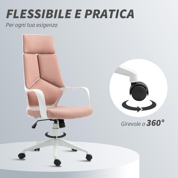 Icon Space Sedia da Ufficio Ergonomica con Ruote Braccioli e Poggiatesta in Tessuto colore Rosa/Bianco