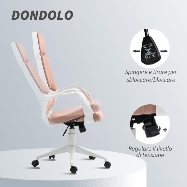 Icon Space Sedia da Ufficio Ergonomica con Ruote Braccioli e Poggiatesta in Tessuto colore Rosa/Bianco