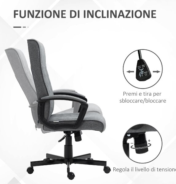 DecHome Sedia da Ufficio con Ruote Braccioli e Poggiatesta in Tessuto colore Grigio Scuro