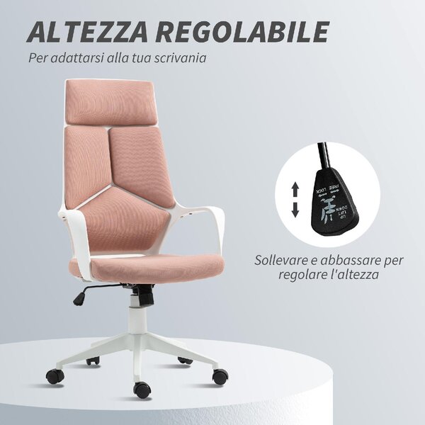 Icon Space Sedia da Ufficio Ergonomica con Ruote Braccioli e Poggiatesta in Tessuto colore Rosa/Bianco