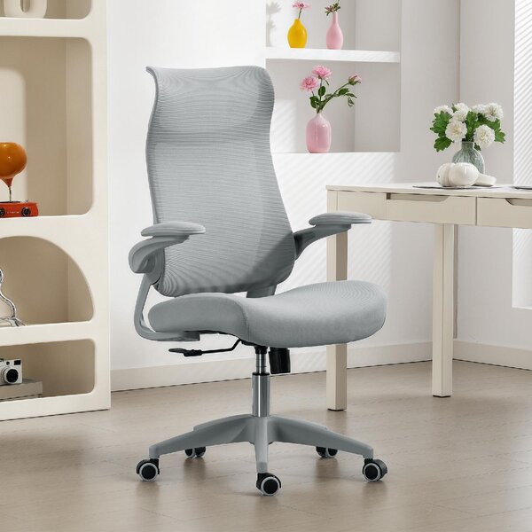 DecHome Sedia da Ufficio con Ruote Braccioli e Poggiatesta in Tessuto Mesh colore Grigio