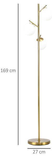 HOMCOM Lampada da Terra Moderna con 3 Punti Luce in Acciaio e Vetro, Ø27x159cm, Oro