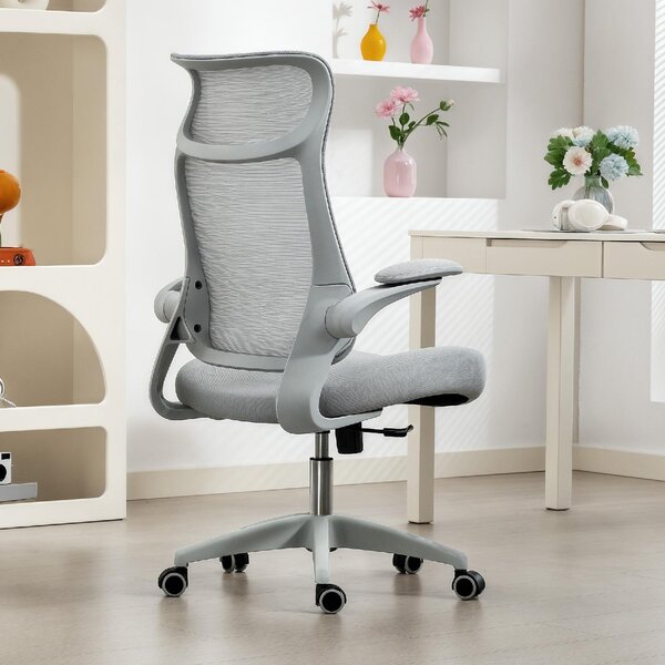 DecHome Sedia da Ufficio con Ruote Braccioli e Poggiatesta in Tessuto Mesh colore Grigio