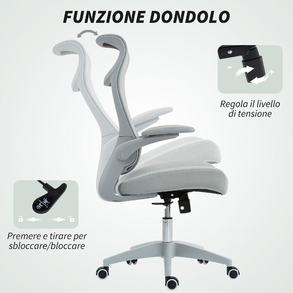 DecHome Sedia da Ufficio con Ruote Braccioli e Poggiatesta in Tessuto Mesh colore Grigio