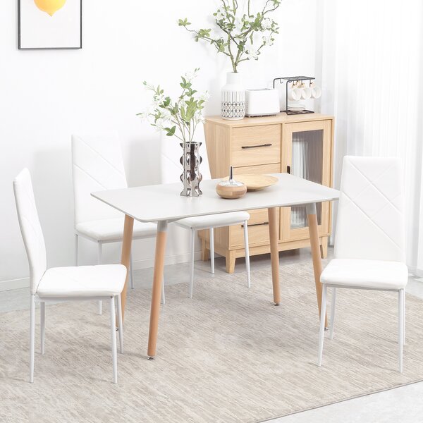 HOMCOM Set di 4 Sedie Imbottite Moderne da Pranzo con Schienale Alto e Cuciture a diamante, in Finta Pelle e Acciaio, 41x50x97cm, Bianco|Aosom Italy