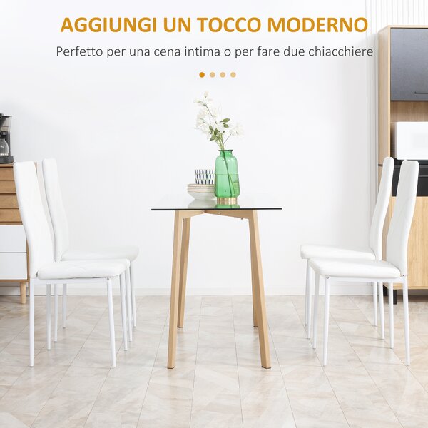 HOMCOM Set di 4 Sedie Imbottite Moderne da Pranzo con Schienale Alto e Cuciture a diamante, in Finta Pelle e Acciaio, 41x50x97cm, Bianco|Aosom Italy