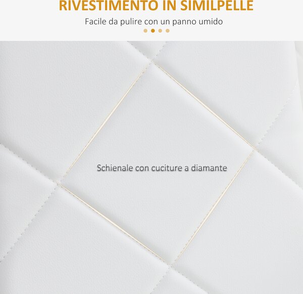 HOMCOM Set di 4 Sedie Imbottite Moderne da Pranzo con Schienale Alto e Cuciture a diamante, in Finta Pelle e Acciaio, 41x50x97cm, Bianco|Aosom Italy