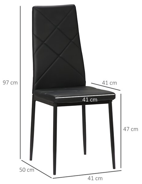 HOMCOM Set di 4 Sedie da Pranzo con Schienale Alto in Finta Pelle e Acciaio, 41x50x97cm, Nero|Aosom