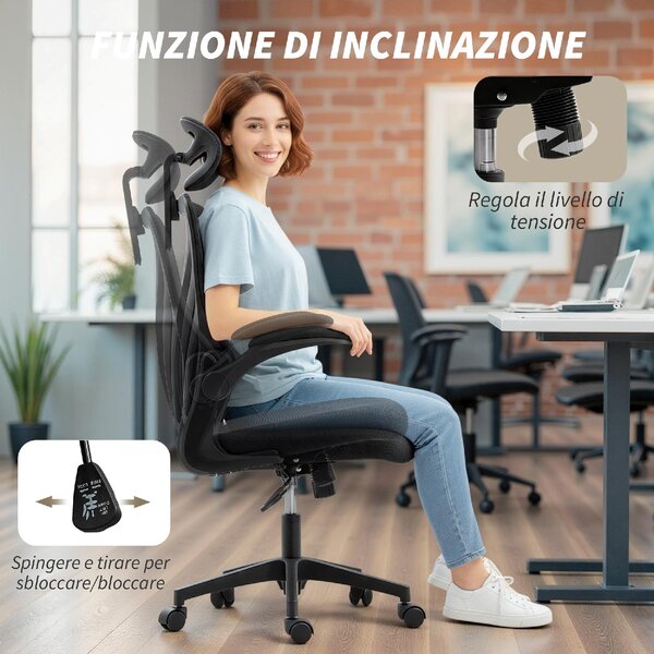 Icon Space Sedia da Ufficio con Ruote Braccioli e Poggiatesta in Tessuto Mesh colore Nero