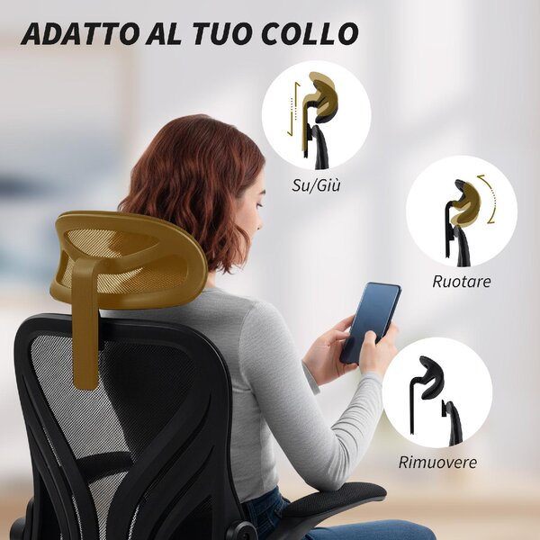 Icon Space Sedia da Ufficio con Ruote Braccioli e Poggiatesta in Tessuto Mesh colore Nero