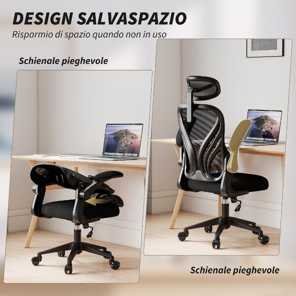 Icon Space Sedia da Ufficio con Ruote Braccioli e Poggiatesta in Tessuto Mesh colore Nero