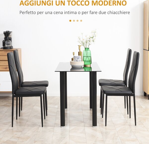 HOMCOM Set di 4 Sedie da Pranzo con Schienale Alto in Finta Pelle e Acciaio, 41x50x97cm, Nero|Aosom