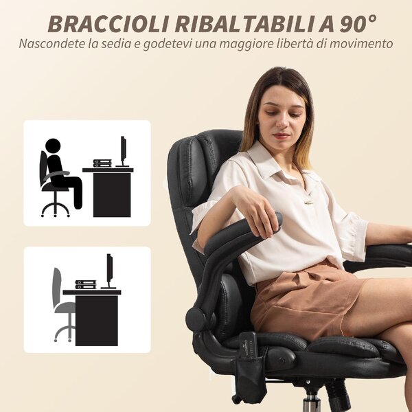 Icon Space Sedia da Ufficio con Ruote Braccioli e Poggiatesta Schienale Massaggiante e Riscaldante in Ecopelle colore Nero