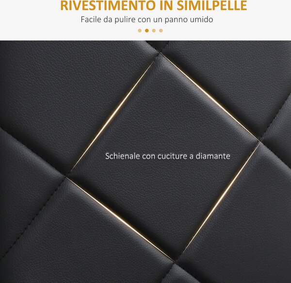 HOMCOM Set di 4 Sedie da Pranzo con Schienale Alto in Finta Pelle e Acciaio, 41x50x97cm, Nero|Aosom