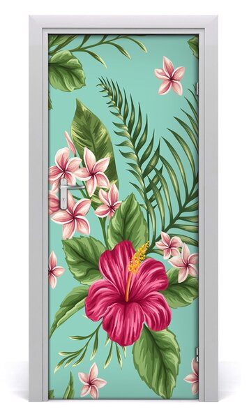 Adesivo per porta interna Fiori hawaiani 75x205 cm