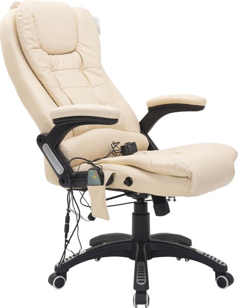 DecHome Sedia da Ufficio con Ruote Braccioli e Poggiatesta Schienale Massaggiante in Ecopelle colore Beige