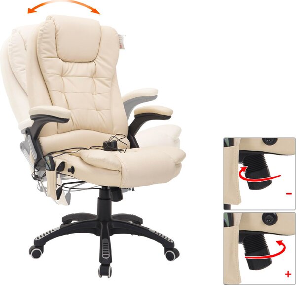 DecHome Sedia da Ufficio con Ruote Braccioli e Poggiatesta Schienale Massaggiante in Ecopelle colore Beige