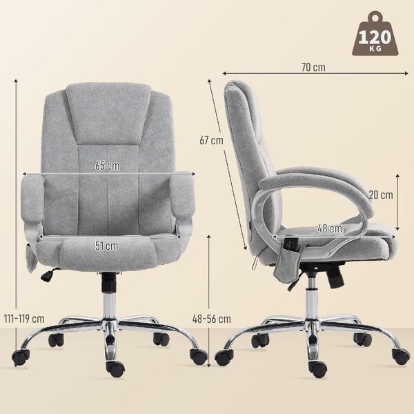 Icon Space Sedia da Ufficio con Ruote Braccioli e Poggiatesta Schienale Massaggiante e Riscaldante in Tessuto colore Grigio