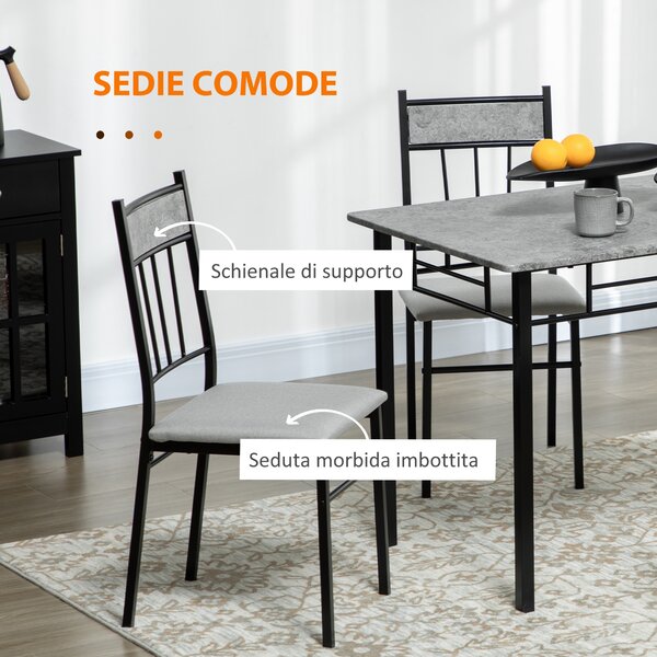 HOMCOM Set Tavolo e Sedie 5pz, Tavolo da Pranzo Rettangolare in Metallo e MDF e 4 Sedie da Pranzo con Seduta Imbottita in Gommapiuma e Poliestere
