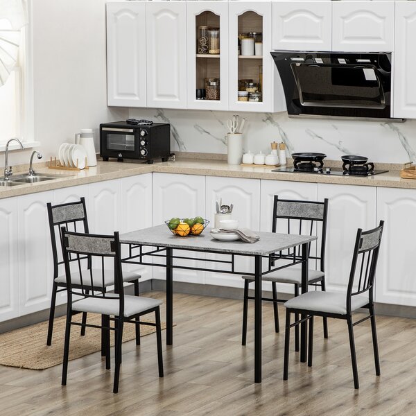 HOMCOM Set Tavolo e Sedie 5pz, Tavolo da Pranzo Rettangolare in Metallo e MDF e 4 Sedie da Pranzo con Seduta Imbottita in Gommapiuma e Poliestere