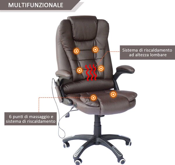 DecHome Sedia da Ufficio con Ruote Braccioli e Poggiatesta Schienale Massaggiante in Ecopelle colore Marrone