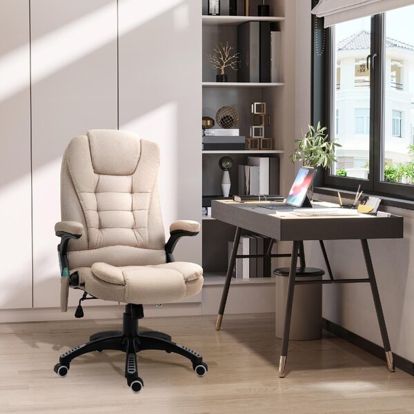 Icon Space Sedia da Ufficio con Ruote Braccioli e Poggiatesta Schienale Massaggiante in Tessuto colore Beige