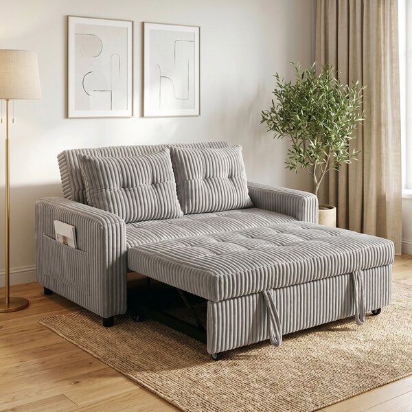 HOMCOM Divano letto 2 posti in velluto a coste con cuscini, 157x190 cm, Grigio chiaro | Aosom Italy