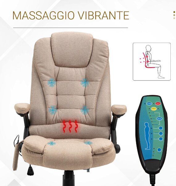 Icon Space Sedia da Ufficio con Ruote Braccioli e Poggiatesta Schienale Massaggiante in Tessuto colore Beige