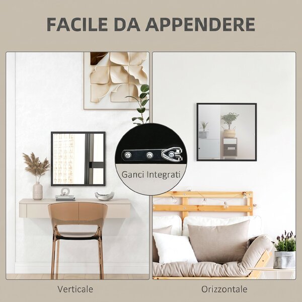 HOMCOM Specchio da parete quadrato con ganci, 50x50 cm, Nero | Aosom Italy