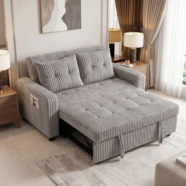 HOMCOM Divano letto 2 posti in velluto a coste con cuscini, 157x190 cm, Grigio chiaro | Aosom Italy