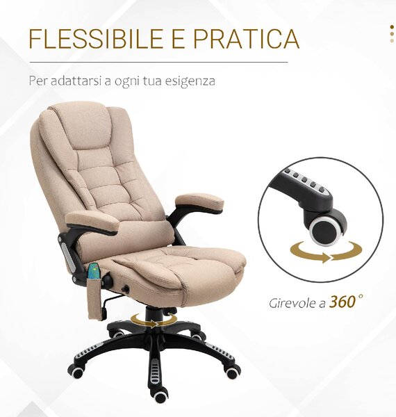 Icon Space Sedia da Ufficio con Ruote Braccioli e Poggiatesta Schienale Massaggiante in Tessuto colore Beige