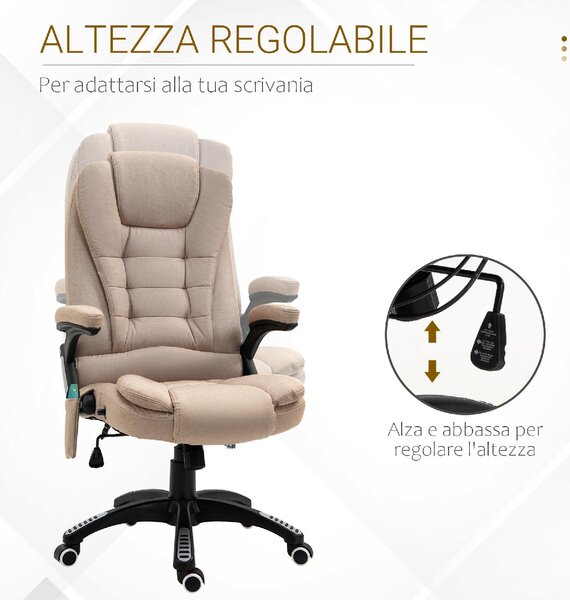 Icon Space Sedia da Ufficio con Ruote Braccioli e Poggiatesta Schienale Massaggiante in Tessuto colore Beige