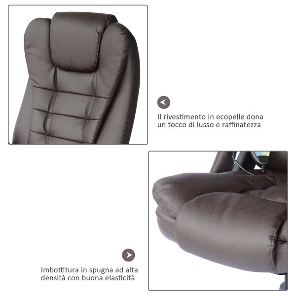 DecHome Sedia da Ufficio con Ruote Braccioli e Poggiatesta Schienale Massaggiante in Ecopelle colore Marrone