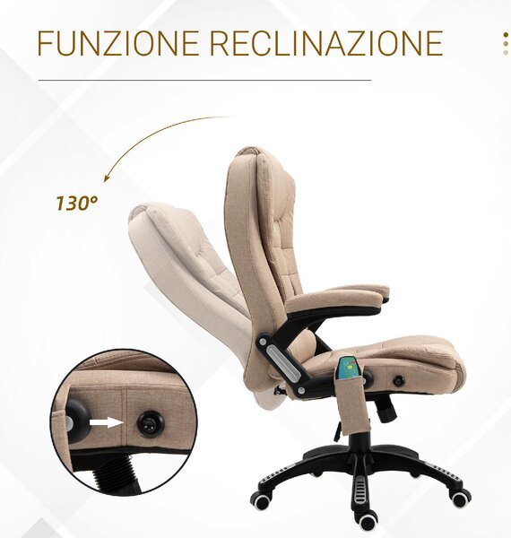Icon Space Sedia da Ufficio con Ruote Braccioli e Poggiatesta Schienale Massaggiante in Tessuto colore Beige