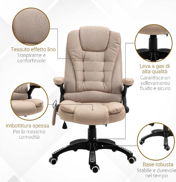 Icon Space Sedia da Ufficio con Ruote Braccioli e Poggiatesta Schienale Massaggiante in Tessuto colore Beige