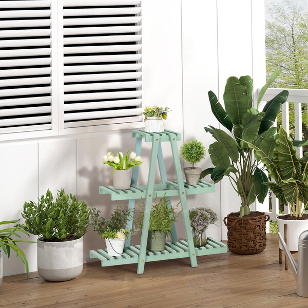 Outsunny Portapiante a 3 Livelli in Legno di Abete per Interni ed Esterni, 76x26x76 cm, Verde Chiaro|Aosom
