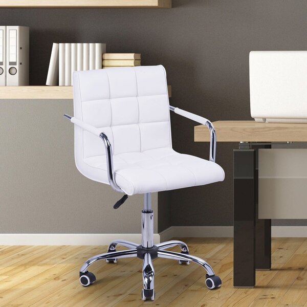 DecHome Sedia da Ufficio con Ruote e Braccioli in Ecopelle colore Bianco