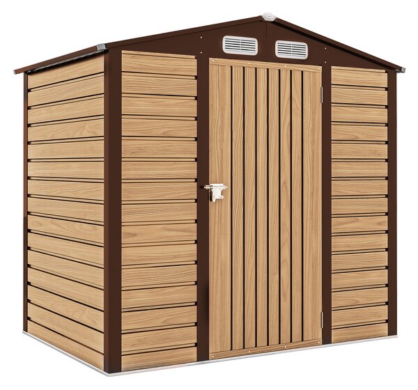 Outsunny Casetta da Giardino con Prese d'Aria e Catenaccio, Porta Attrezzi da esterno in Acciaio, 1.9x1.3m, Colore Quercia | Aosom Italy