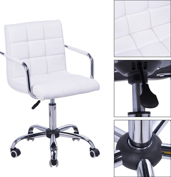 DecHome Sedia da Ufficio con Ruote e Braccioli in Ecopelle colore Bianco