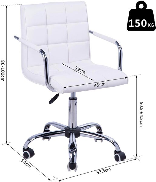 DecHome Sedia da Ufficio con Ruote e Braccioli in Ecopelle colore Bianco