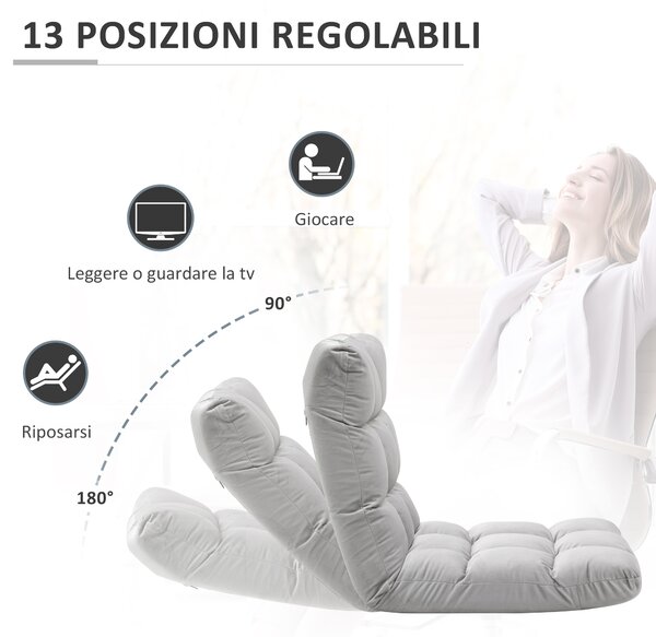 HOMCOM Poltrona Relax da Terra con Schienale Reclinabile fino 180°, 71x55x53.5cm, Grigio Chiaro