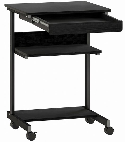 HOMCOM Scrivania PC con Cassetto Scorrevole, 2 Ripiani e 4 Rotelle, in Legno e Metallo, 56x51x79 cm, Nero | Aosom Italy