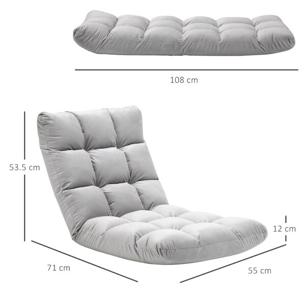 HOMCOM Poltrona Relax da Terra con Schienale Reclinabile fino 180°, 71x55x53.5cm, Grigio Chiaro