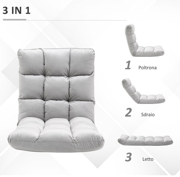 HOMCOM Poltrona Relax da Terra con Schienale Reclinabile fino 180°, 71x55x53.5cm, Grigio Chiaro