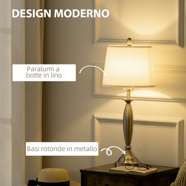HOMCOM Set con Lampada da Terra e Lampada da Tavolo in Acciaio e Tessuto, Bianco e Argento|Aosom