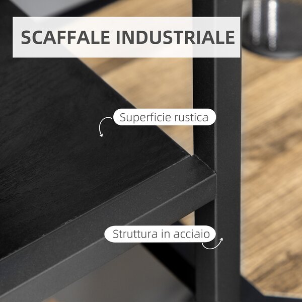 HOMCOM Mobile Libreria a 7 Livelli in Truciolato e Acciaio per Soggiorno, Camera da Letto e Ufficio, in stile Industriale, 83x34x180 cm, Nero|Aosom